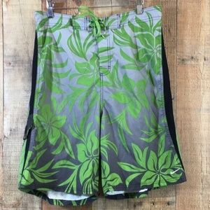 Nike Board Shorts Mens Large Green‎ Gray Floral Swim Bottom Surf Beach Summer